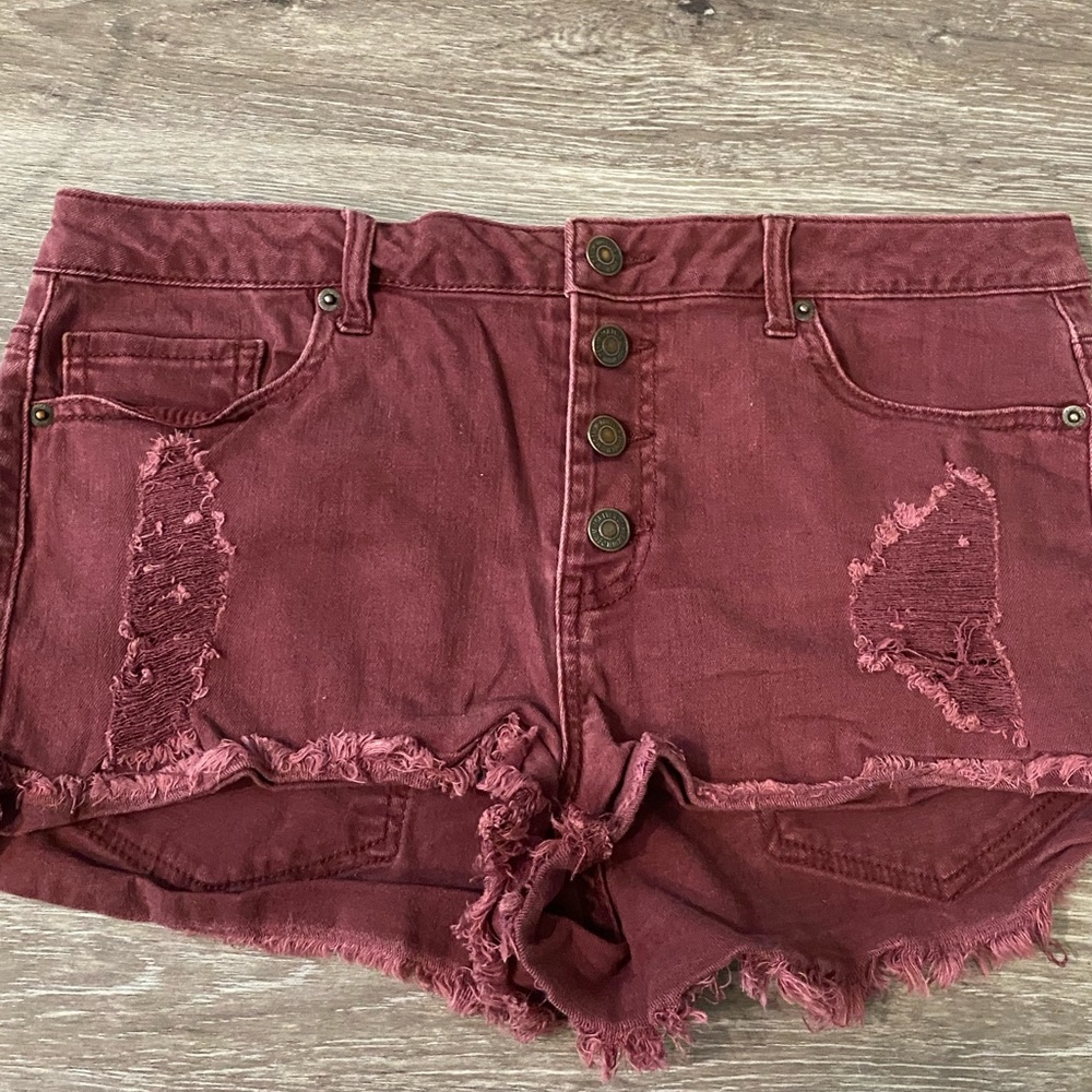 Button front denim shorts